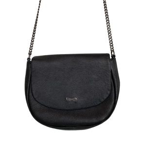 Lipault Paris Black Leather Saddle Crossbody Bag 9”x 7”